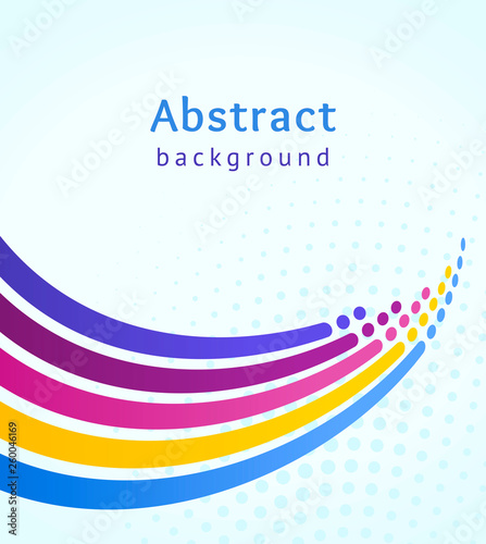 Colored stripes with circles over blue background. Retro vector backdrop. Design template. Stylized marine wave and splash. Abstract lines directed upwards. Trendy color scheme