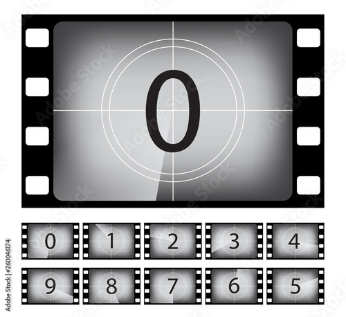 Old movie countdown frame vector illustrations set