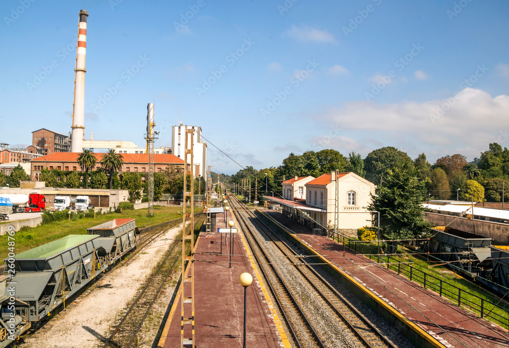 Industry chimney in nature in Asturias in a sunny day