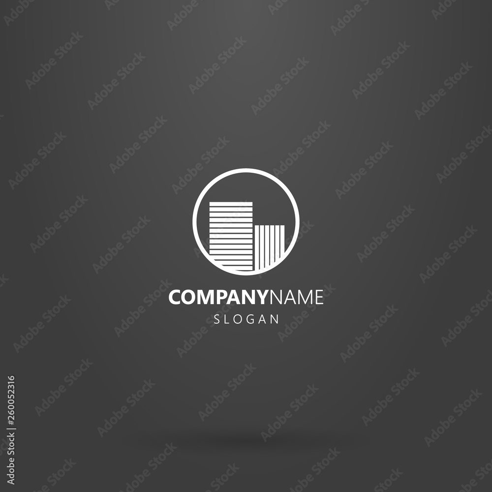 Obraz premium white logo on a black background. simple line art logo of two high-rise houses in a round frame