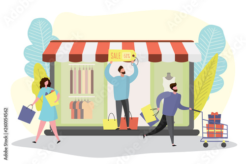 e-commerce application and shopping people with bags and gift,sale and discount concept