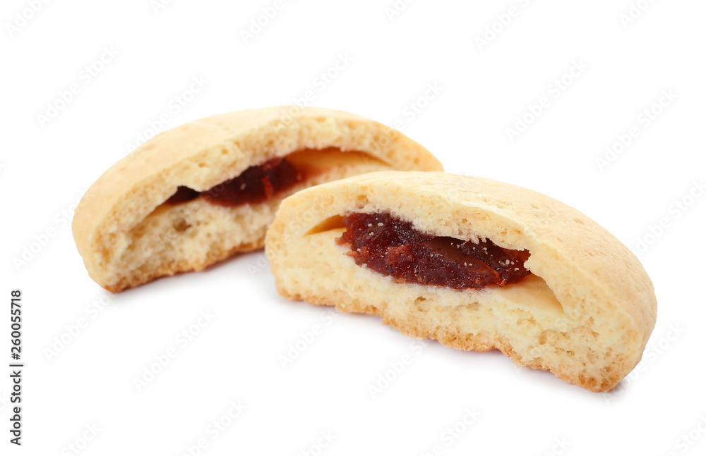 Tasty cookies for Islamic holidays isolated on white. Eid Mubarak