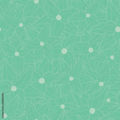 Seamless vector repeat pattern of tropical flower outlines. A pretty surface pattern design.