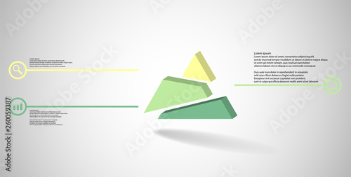 3D illustration infographic template with embossed triangle randomly divided to three shifted parts