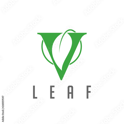  V logo. Leaf Silhouette in Letter design style.