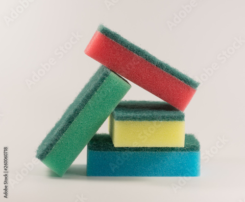 sponges for washing dishes on white background
