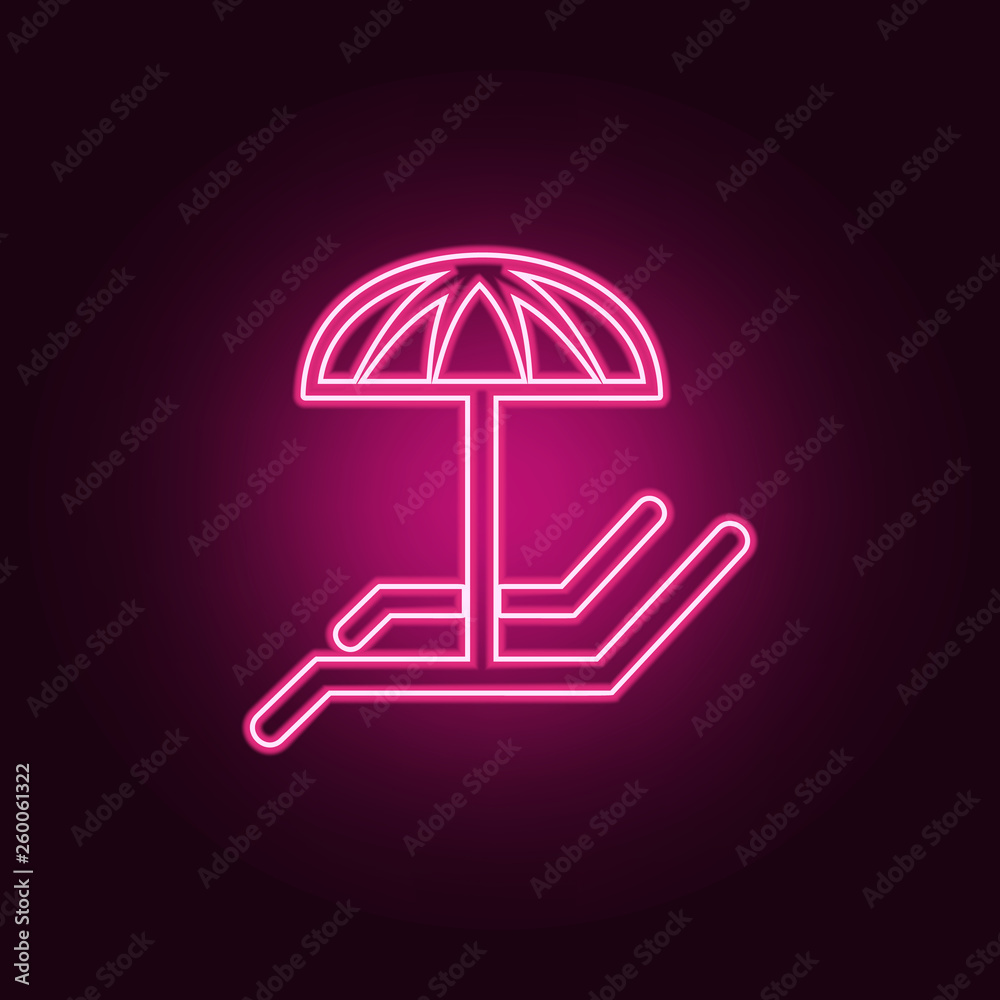Loungers with umbrella icon. Elements of SPA in neon style icons. Simple icon for websites, web design, mobile app, info graphics