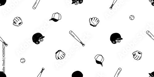 baseball Seamless pattern vector soft ball glove helmet cap sport tile background scarf isolated repeat wallpaper
