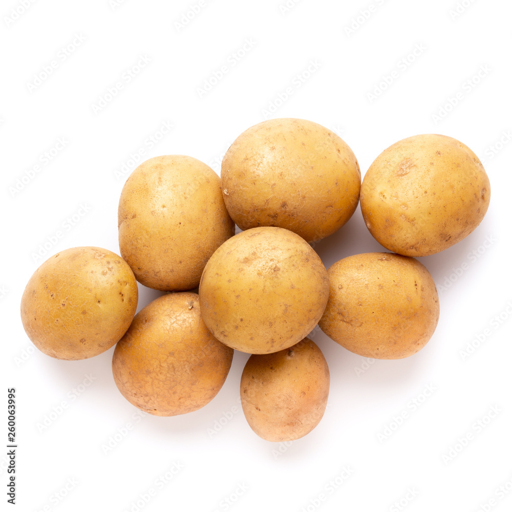 Potatoes isolated on white background. Flat lay. Top view. Potatoes isolated on white background. Flat lay. Top view.
