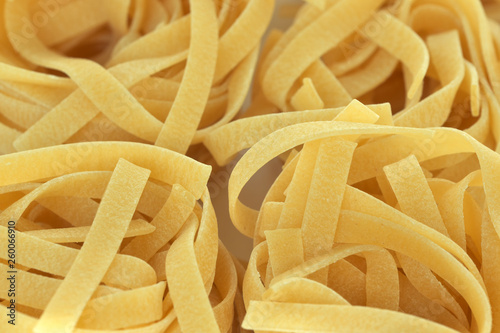 Raw wheat pasta close up