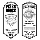 Set of pizza house flyers. Design elements for poster, card, banner, emblem, sign, label.