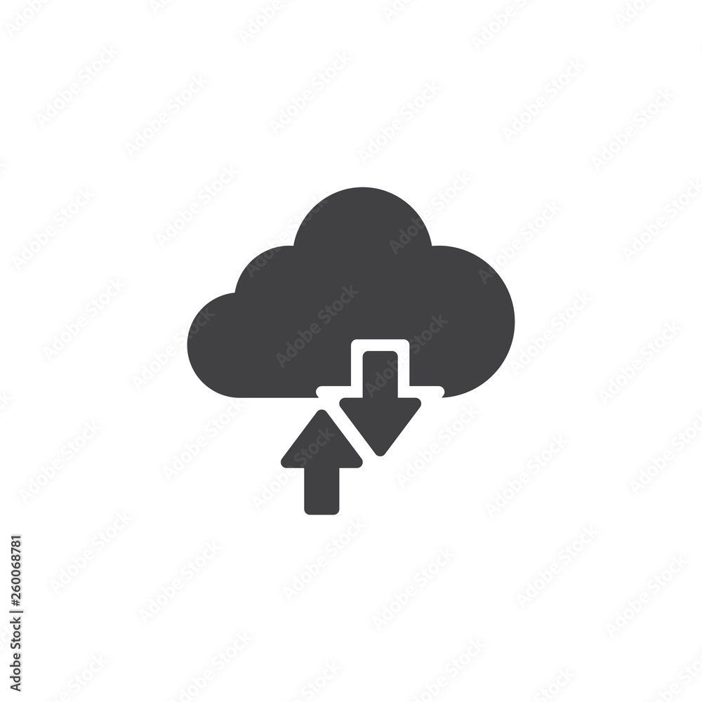 Cloud data transfer vector icon. filled flat sign for mobile concept and web design. Cloud with download and upload arrows glyph icon. Symbol, logo illustration. Vector graphics Cloud data transfer vector icon. filled flat sign for mobile concept and web design. Cloud with download and upload arrows glyph icon. Symbol, logo illustration. Vector graphics
