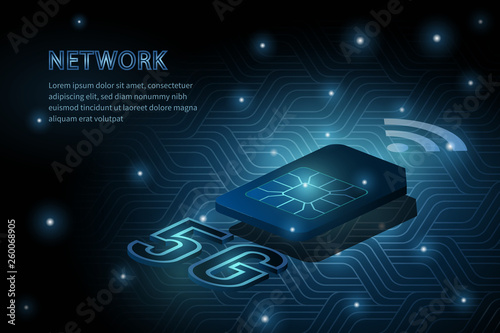 5G technology wifi sim card geometry cross frame line vector futuristic illustration template background with glowing dot