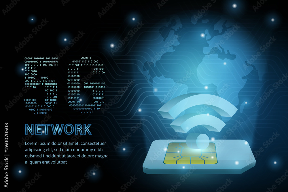 Fototapeta premium Karta sim technologii 5G wifi globalna geometria ziemi krzyż ramka wektor futurystyczna ilustracja szablon tło ze świecącą kropką