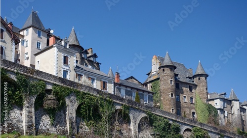 Bottom view of medieval buildings of a french town