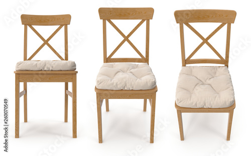 Wooden comfortable chair. 3D illustration on a white background.