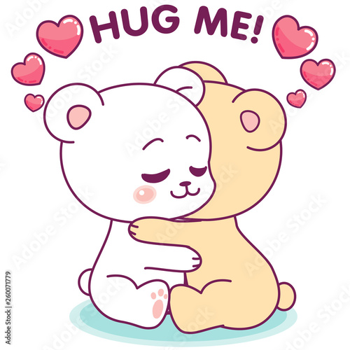 Adorable little bears hugging each other