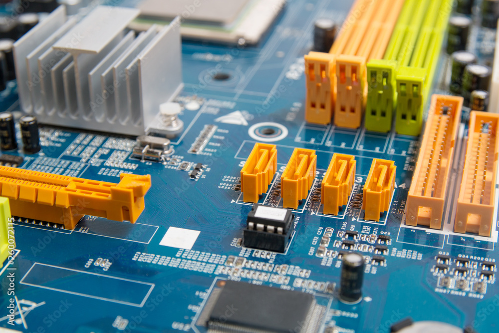 Computer motherboard with electronics computer chip close up Computer motherboard with electronics computer chip close up