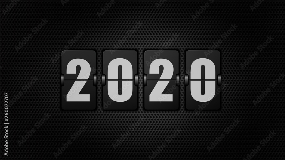 New year 2020. Numbers on mechanical scoreboard. 3d vector illustration on black background. New year 2020. Numbers on mechanical scoreboard. 3d vector illustration on black background.