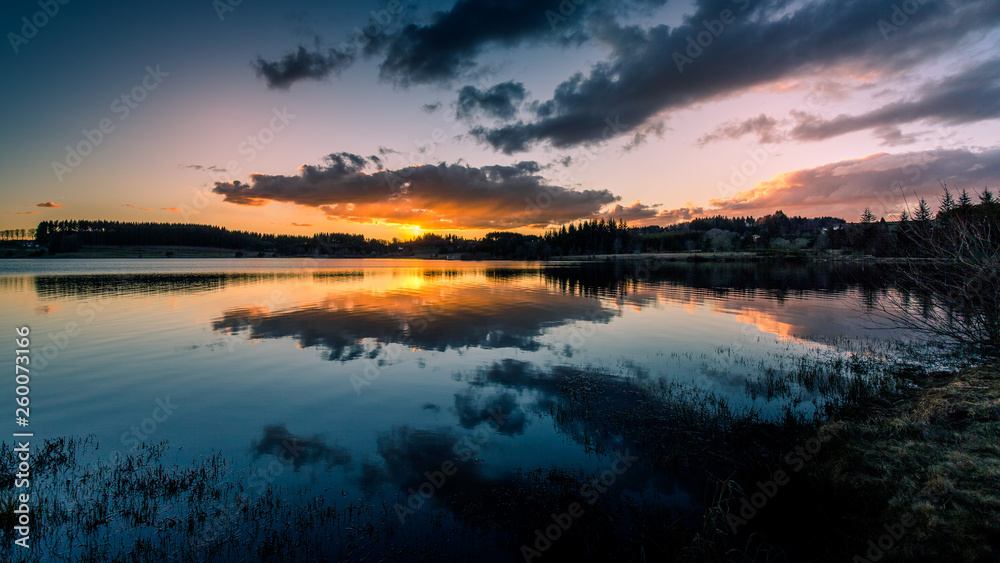 Sunset on the Devesset lake near Saint Agrève - Ardèche, France