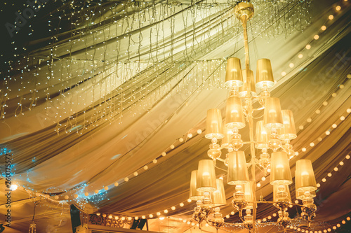 Beautiful crystal chandelier on wedding