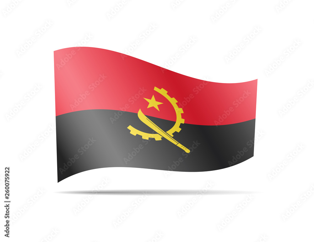 Waving Angola flag in the wind. Flag on white vector illustration Waving Angola flag in the wind. Flag on white vector illustration