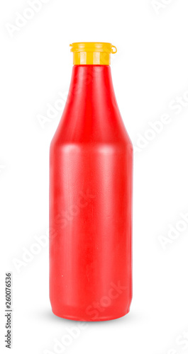 Red Bottle of Ketchup isolated on white background