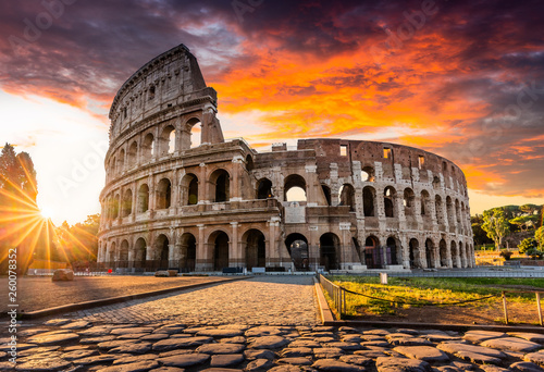 Rome, Italy. The Colosseum or Coliseum at sunrise. photo