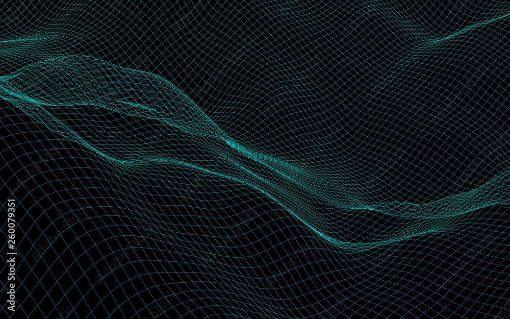Abstract landscape background. Cyberspace purple grid. Hi-tech network. 3D illustration