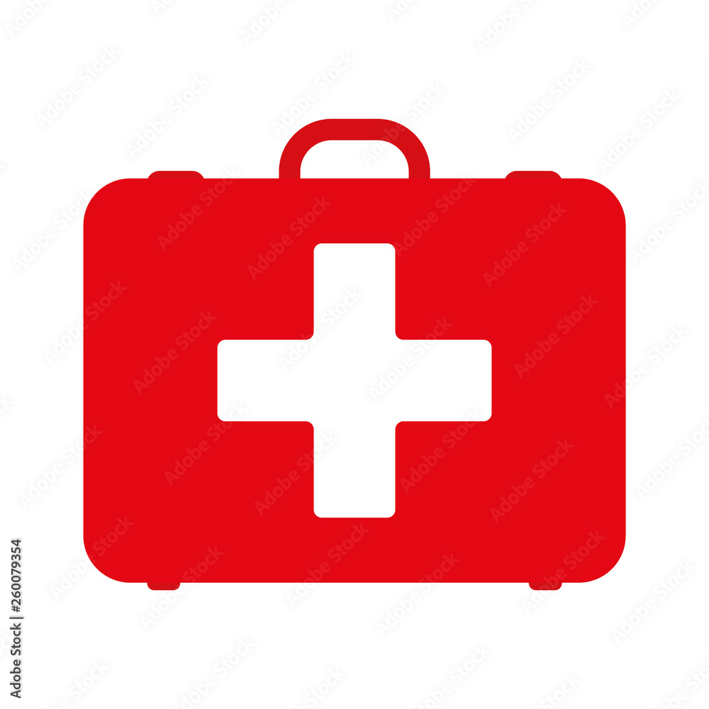 Red first aid kit, vector isolated . Health, help and medical diagnostics concept Red first aid kit, vector isolated . Health, help and medical diagnostics concept