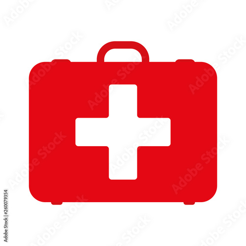 Red first aid kit, vector isolated . Health, help and medical diagnostics concept