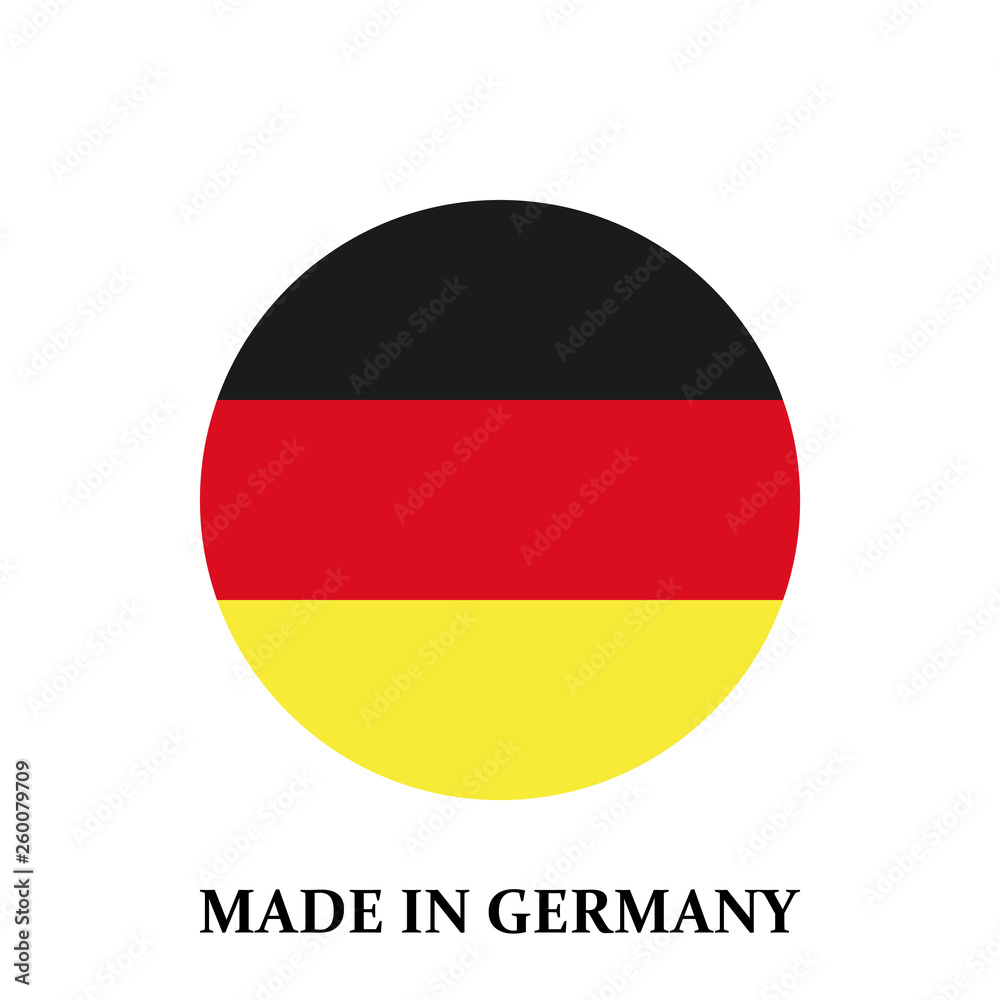 Made in Germany inscription and flag in circle vector icon. Round Germany flag badge in circle. Made in Germany inscription and flag in circle vector icon. Round Germany flag badge in circle.