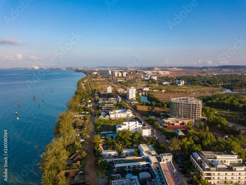 Fotografie Aerial view to Otres Beach with many hotels and resorts, Sihanoukville, Cambodia