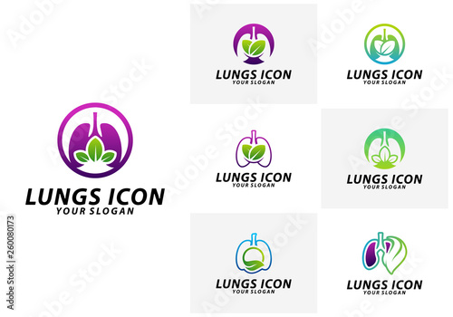 Set of Nature Lungs logo concept, Lungs Health logo template, Lung care logo vector, Icon Symbol