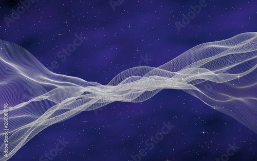 Abstract purple-blue starry background. White cyberspace grid. Hi-tech network. Outer space. Starry outer space texture. Deep space. Universe. 3D illustration