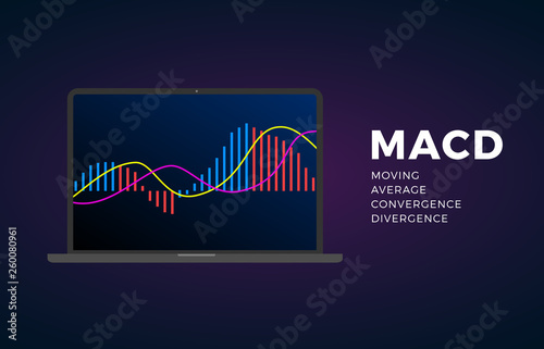 MACD indicator technical analysis. Vector stock and cryptocurrency exchange graph, forex analytics and trading market chart. Moving Average Convergence Divergence photo