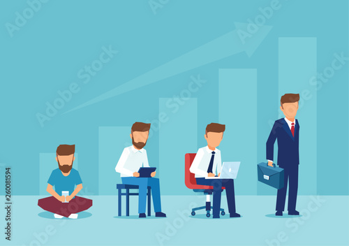 Vector of a man changing his life becoming a successful businessman