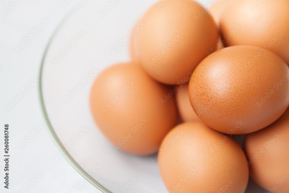 Eggs in the glass plate close up Eggs in the glass plate close up
