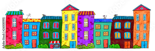 Colorful drawing funny houses