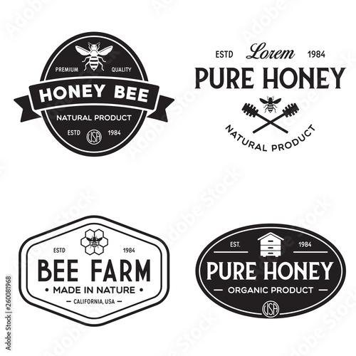 Vector honey vintage logo and icons for honey products, apiary and beekeeping branding and identity.