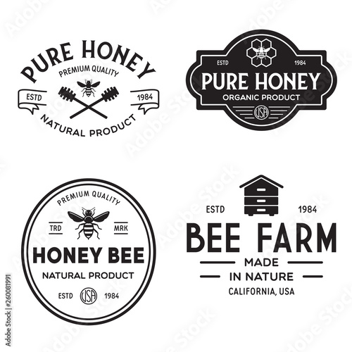 Vector honey vintage logo and icons for honey products, apiary and beekeeping branding and identity.