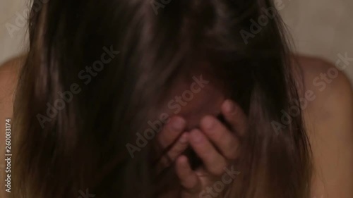 Domestic violence depression woman in bra bruises on body close-up.