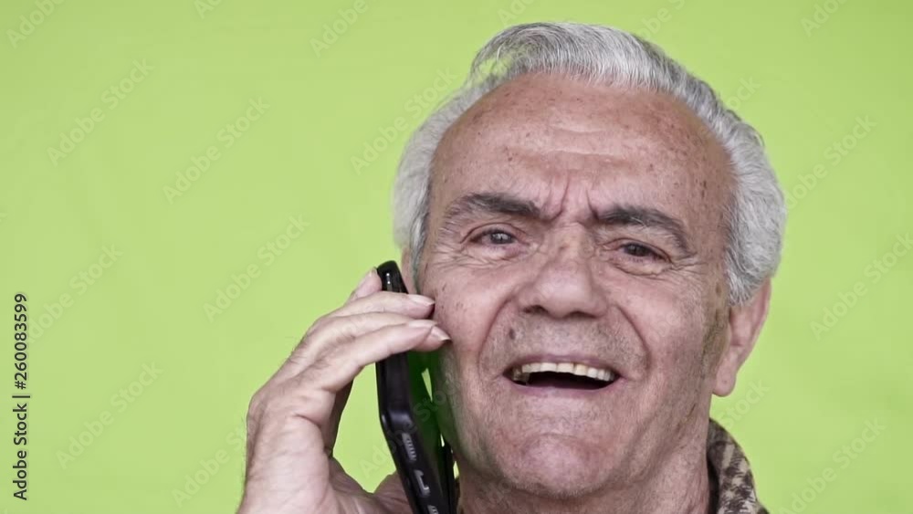 Senior Elderly Happy Man talking on smartphone, Close up Slow Motion Video Senior Elderly Happy Man talking on smartphone, Close up Slow Motion Video