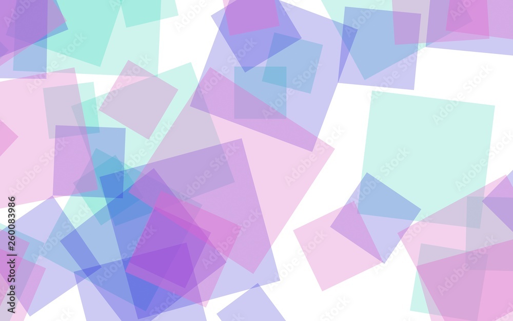 Multicolored translucent squares on white background. Pink tones. 3D illustration Multicolored translucent squares on white background. Pink tones. 3D illustration