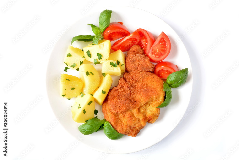 kotlet schabowy z ziemniakami i pomidorem kotlet schabowy z ziemniakami i pomidorem