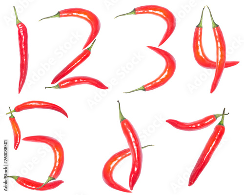 Red chilli peppers on white background (Number Shapes)