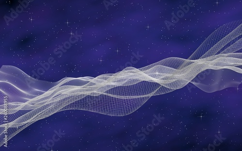 Abstract purple-blue starry background. White cyberspace grid. Hi-tech network. Outer space. Starry outer space texture. Deep space. Universe. 3D illustration