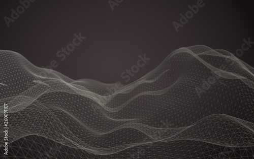 Abstract landscape on a brown background. Cyberspace grid. Hi-tech network. 3d technology illustration. 3D illustration