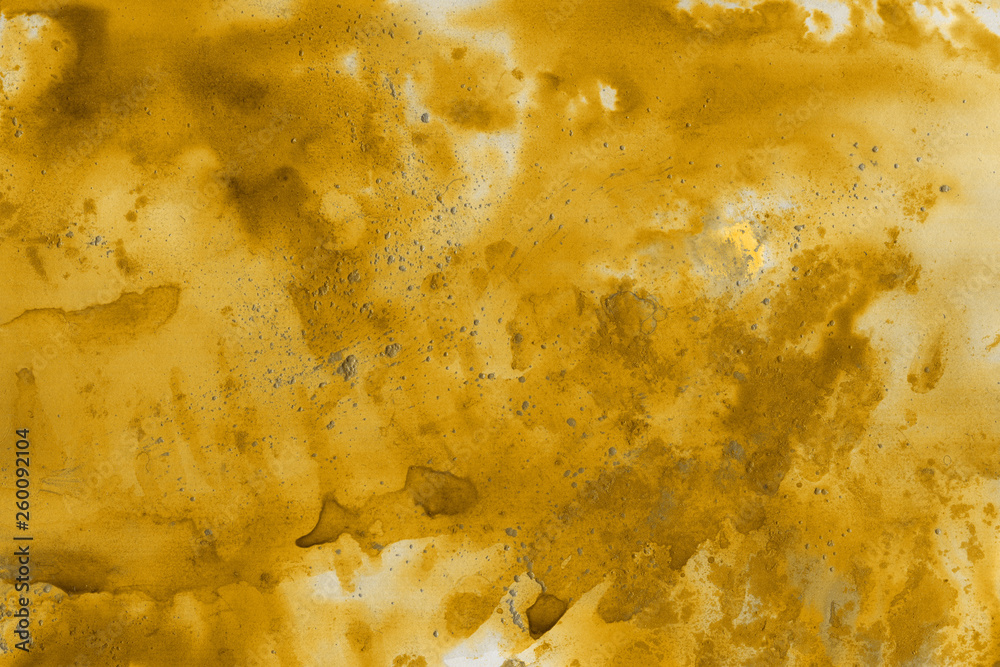 Yellow summer watercolor abstract background with waves and strokes on white paper background. Trendy look. Chaotic abstract bright design. Yellow summer watercolor abstract background with waves and strokes on white paper background. Trendy look. Chaotic abstract bright design.
