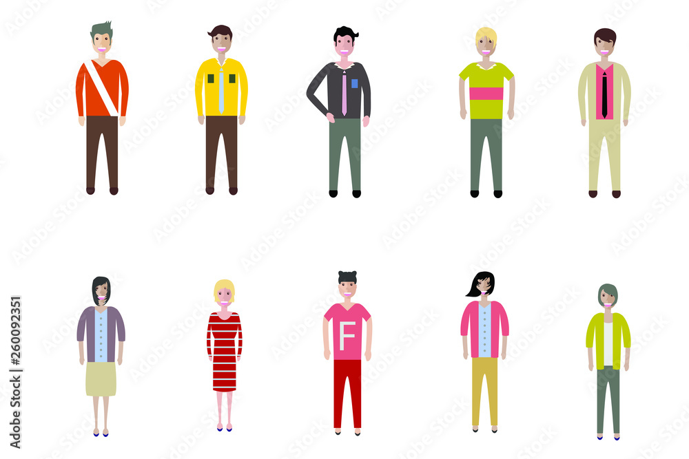Set of full body diverse business people. Flat icons design white isolated. Vector graphic illustration. Man and woman, Different nationalities characters